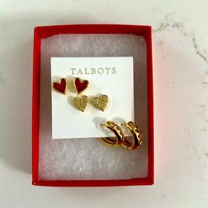 Talbots Heart Earrings, 3 Pairs, Gold and Red ❤️❤️❤️